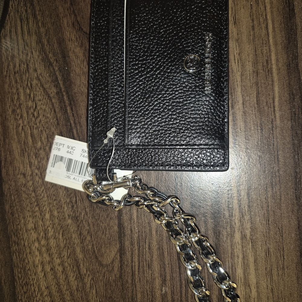 Michael Kors Black Card Holder with Silver Chain